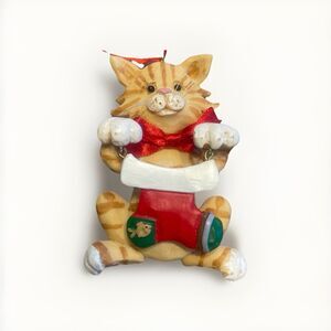 Kurt S. Adler Cat Christmas Ornaments x2 Ginger Kitty w Heart EUC Personalize
